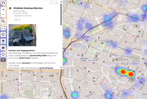 Kartenausschnitt Münchener Innenstadt Heatmap Sitzbänke 