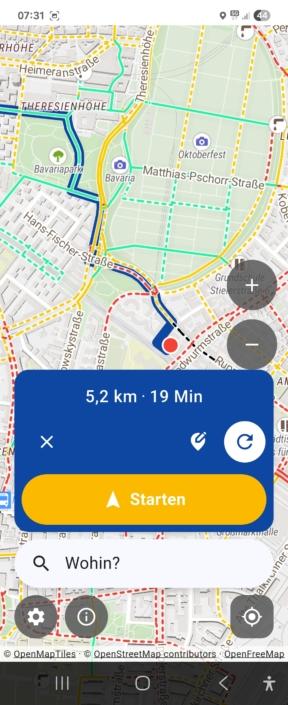 Screen shot MunichWays App Route-starten-V3.1